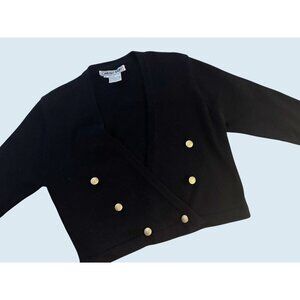 Vintage CARLISLE SPORT Black Wool V Neck Double Breasted Sweater Sz S